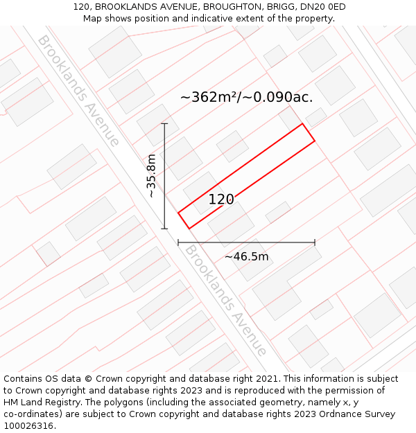 120, BROOKLANDS AVENUE, BROUGHTON, BRIGG, DN20 0ED: Plot and title map