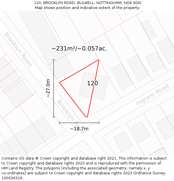 120, BROOKLYN ROAD, BULWELL, NOTTINGHAM, NG6 9GN: Plot and title map