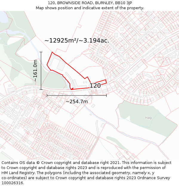 120, BROWNSIDE ROAD, BURNLEY, BB10 3JP: Plot and title map
