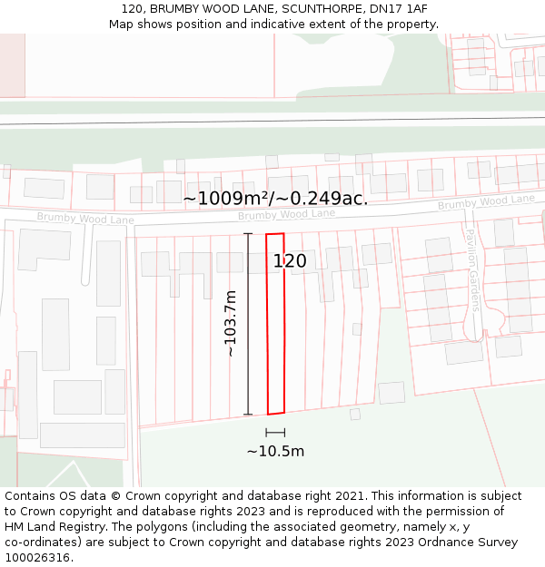 120, BRUMBY WOOD LANE, SCUNTHORPE, DN17 1AF: Plot and title map