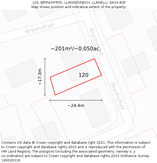 120, BRYNHYFRYD, LLANGENNECH, LLANELLI, SA14 8GF: Plot and title map