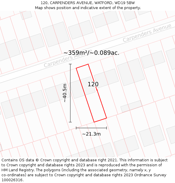 120, CARPENDERS AVENUE, WATFORD, WD19 5BW: Plot and title map