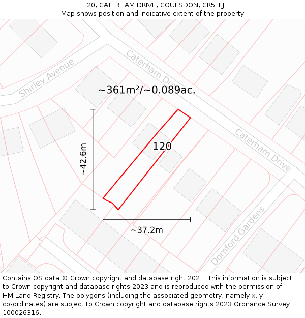 120, CATERHAM DRIVE, COULSDON, CR5 1JJ: Plot and title map