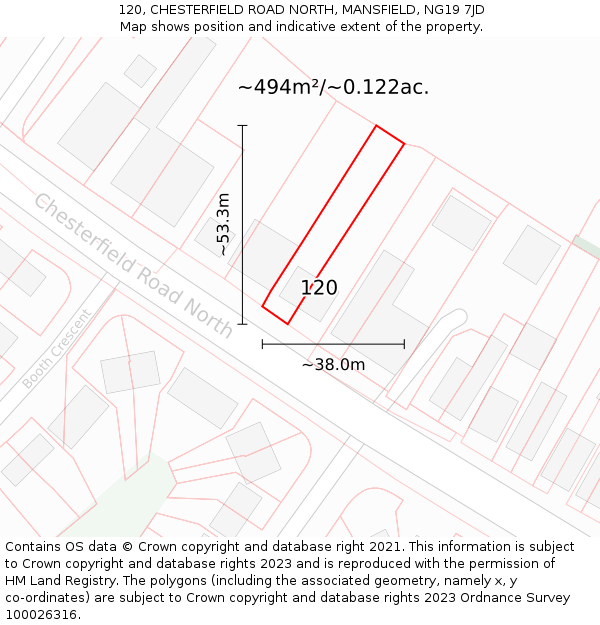 120, CHESTERFIELD ROAD NORTH, MANSFIELD, NG19 7JD: Plot and title map