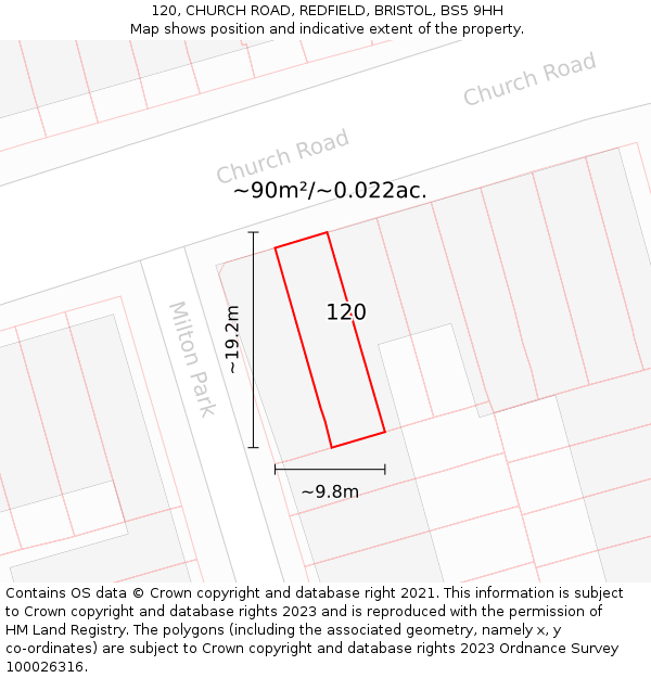 120, CHURCH ROAD, REDFIELD, BRISTOL, BS5 9HH: Plot and title map