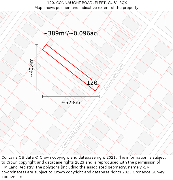 120, CONNAUGHT ROAD, FLEET, GU51 3QX: Plot and title map