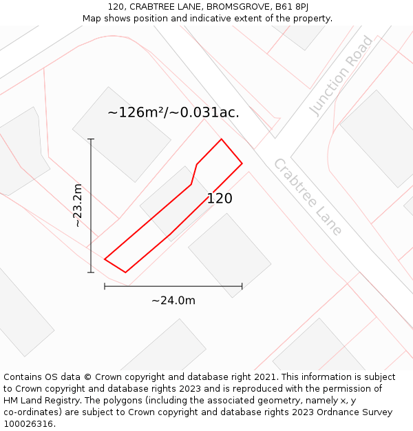 120, CRABTREE LANE, BROMSGROVE, B61 8PJ: Plot and title map