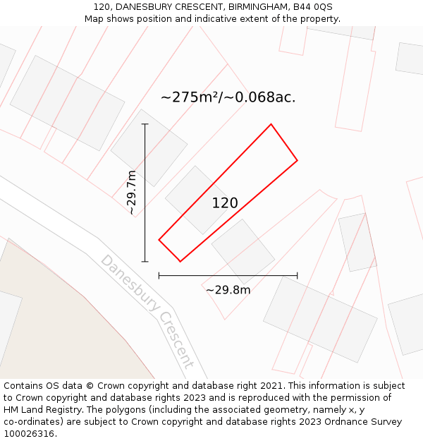 120, DANESBURY CRESCENT, BIRMINGHAM, B44 0QS: Plot and title map