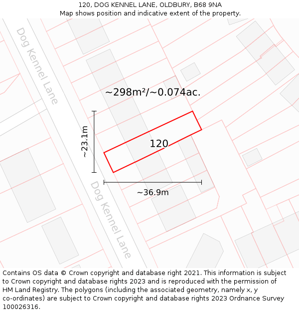 120, DOG KENNEL LANE, OLDBURY, B68 9NA: Plot and title map