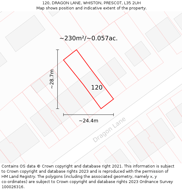 120, DRAGON LANE, WHISTON, PRESCOT, L35 2UH: Plot and title map