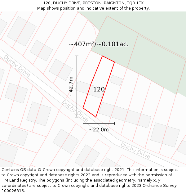 120, DUCHY DRIVE, PRESTON, PAIGNTON, TQ3 1EX: Plot and title map