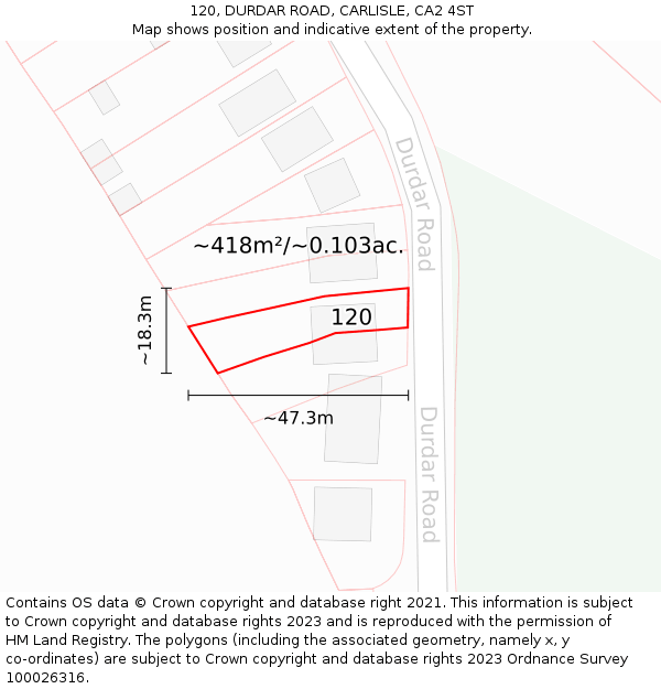 120, DURDAR ROAD, CARLISLE, CA2 4ST: Plot and title map