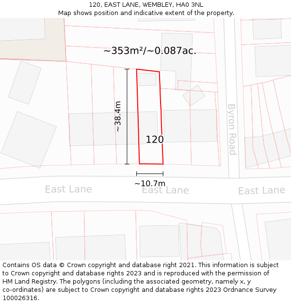 120, EAST LANE, WEMBLEY, HA0 3NL: Plot and title map