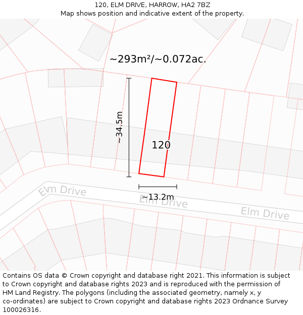 120, ELM DRIVE, HARROW, HA2 7BZ: Plot and title map