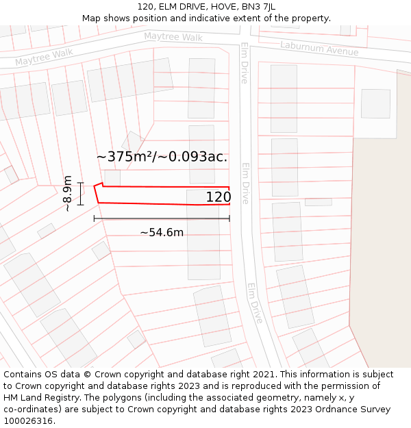 120, ELM DRIVE, HOVE, BN3 7JL: Plot and title map