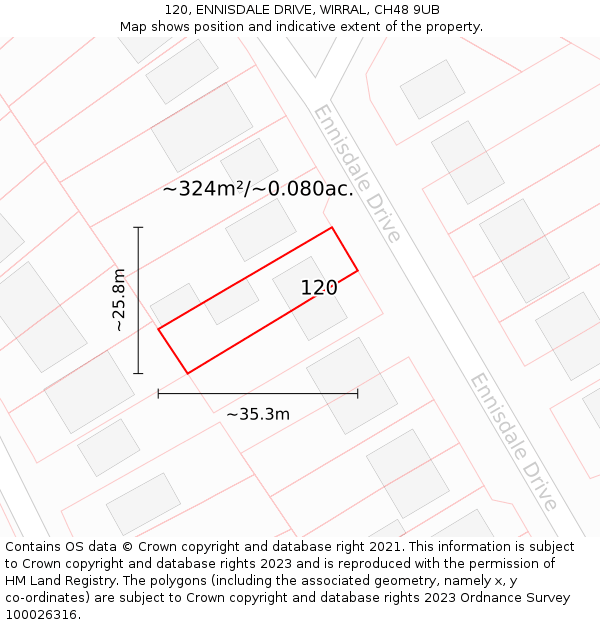 120, ENNISDALE DRIVE, WIRRAL, CH48 9UB: Plot and title map