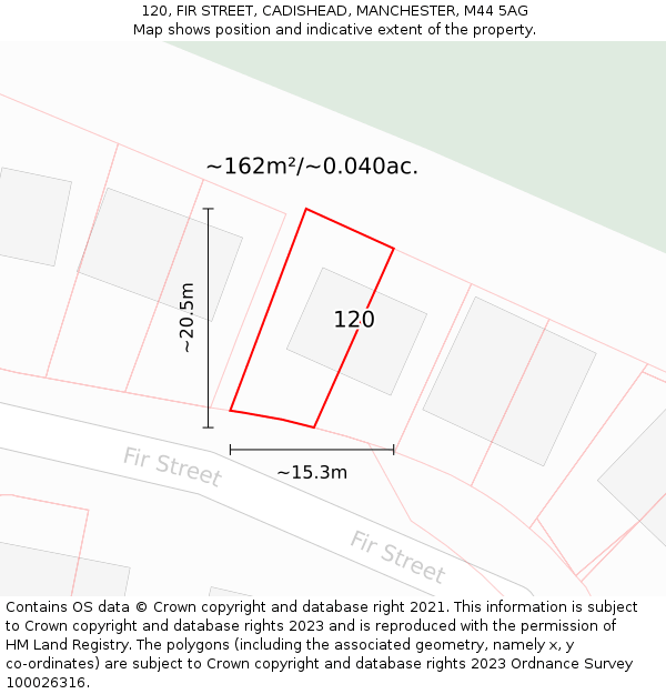 120, FIR STREET, CADISHEAD, MANCHESTER, M44 5AG: Plot and title map