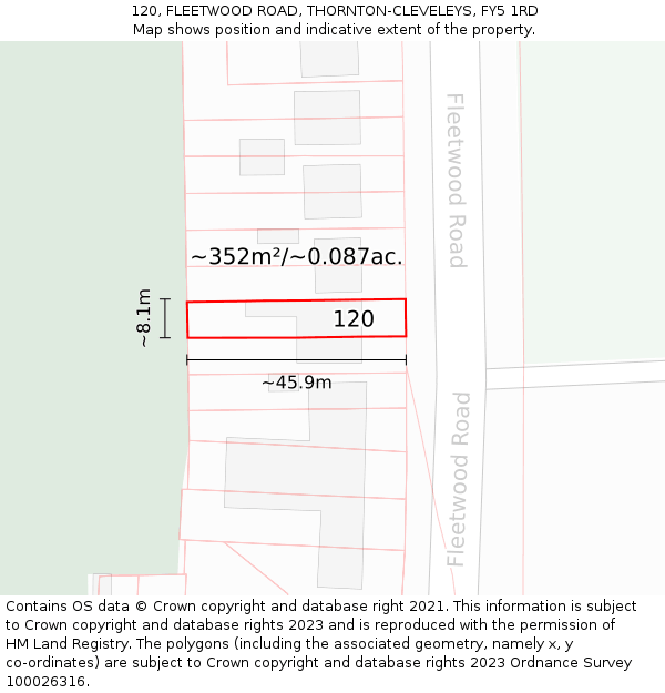 120, FLEETWOOD ROAD, THORNTON-CLEVELEYS, FY5 1RD: Plot and title map