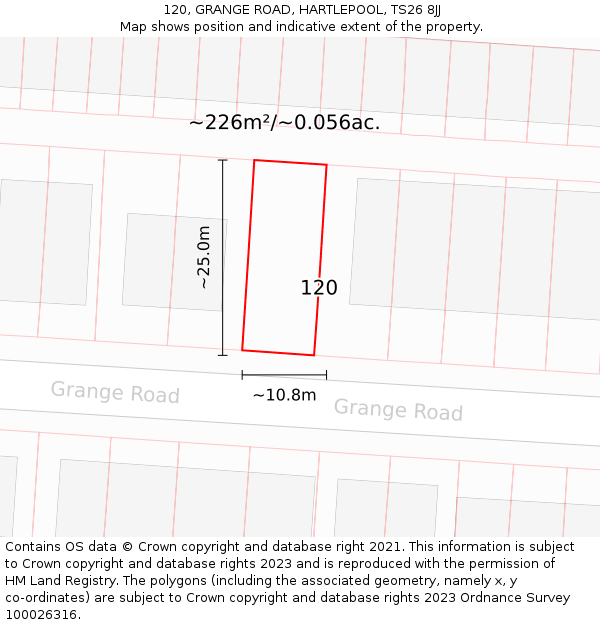 120, GRANGE ROAD, HARTLEPOOL, TS26 8JJ: Plot and title map