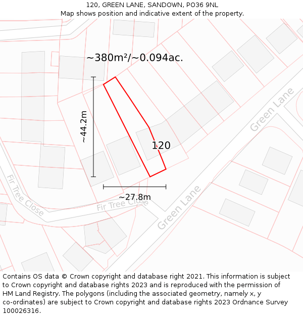 120, GREEN LANE, SANDOWN, PO36 9NL: Plot and title map