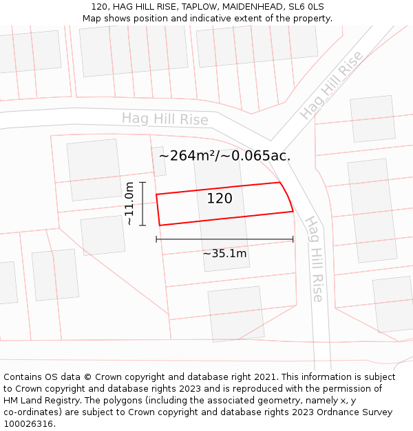 120, HAG HILL RISE, TAPLOW, MAIDENHEAD, SL6 0LS: Plot and title map