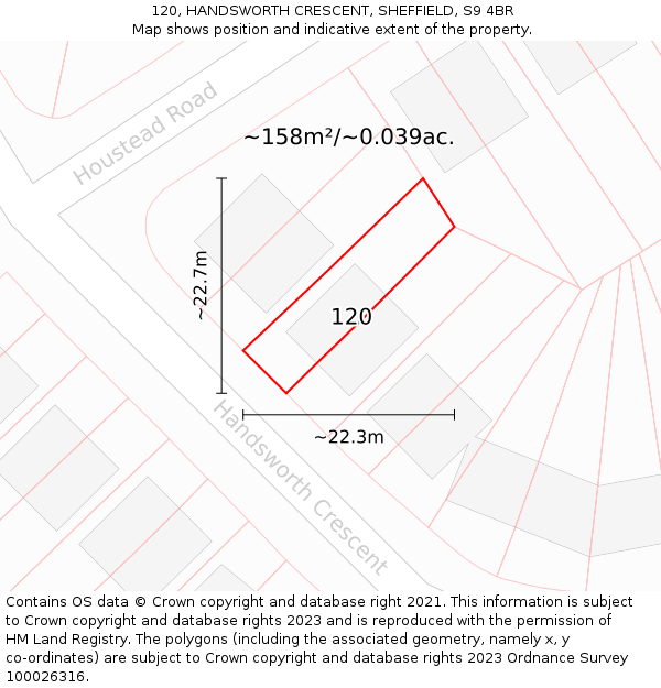 120, HANDSWORTH CRESCENT, SHEFFIELD, S9 4BR: Plot and title map