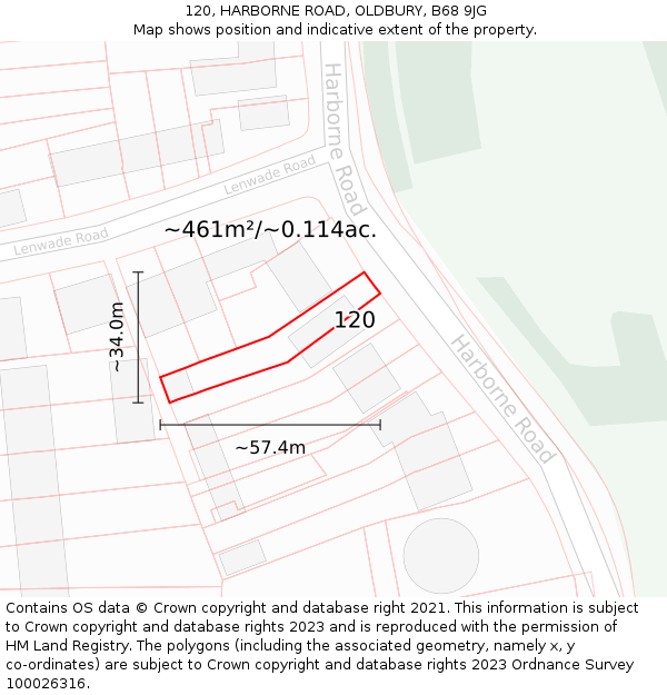 120, HARBORNE ROAD, OLDBURY, B68 9JG: Plot and title map