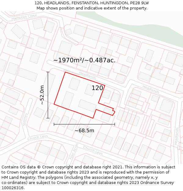 120, HEADLANDS, FENSTANTON, HUNTINGDON, PE28 9LW: Plot and title map