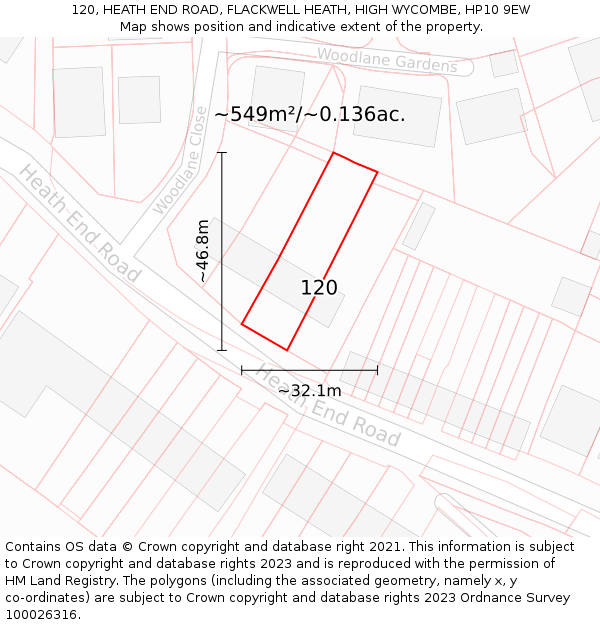 120, HEATH END ROAD, FLACKWELL HEATH, HIGH WYCOMBE, HP10 9EW: Plot and title map