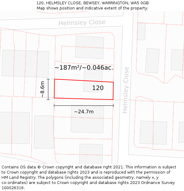 120, HELMSLEY CLOSE, BEWSEY, WARRINGTON, WA5 0GB: Plot and title map