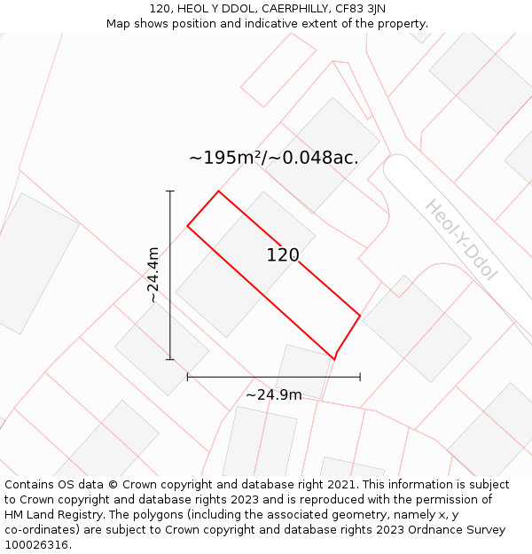 120, HEOL Y DDOL, CAERPHILLY, CF83 3JN: Plot and title map