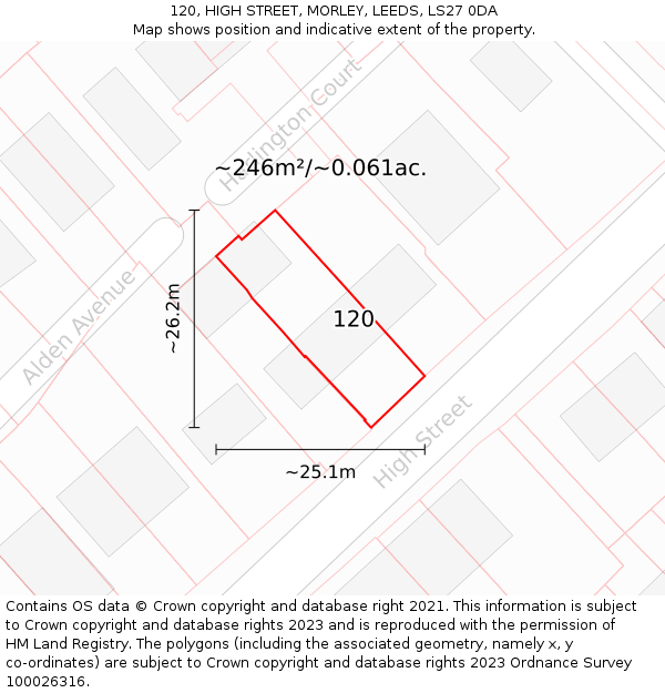 120, HIGH STREET, MORLEY, LEEDS, LS27 0DA: Plot and title map