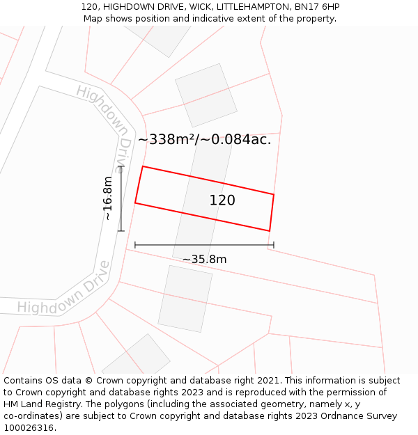 120, HIGHDOWN DRIVE, WICK, LITTLEHAMPTON, BN17 6HP: Plot and title map