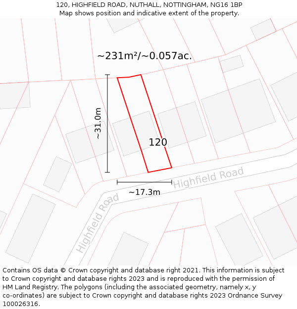 120, HIGHFIELD ROAD, NUTHALL, NOTTINGHAM, NG16 1BP: Plot and title map