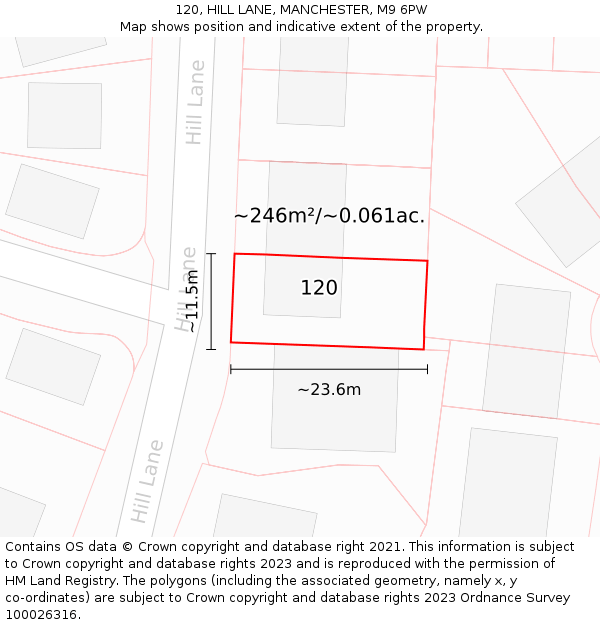 120, HILL LANE, MANCHESTER, M9 6PW: Plot and title map