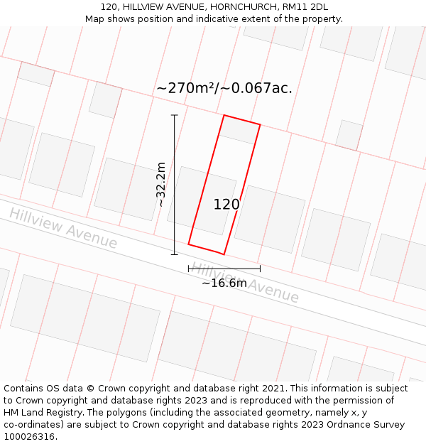 120, HILLVIEW AVENUE, HORNCHURCH, RM11 2DL: Plot and title map