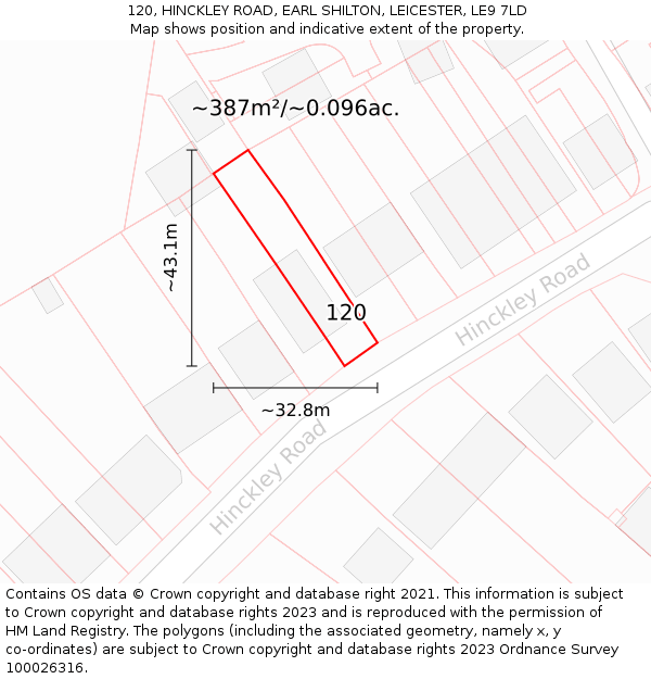 120, HINCKLEY ROAD, EARL SHILTON, LEICESTER, LE9 7LD: Plot and title map