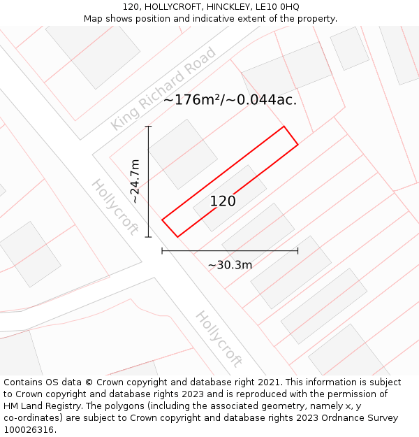 120, HOLLYCROFT, HINCKLEY, LE10 0HQ: Plot and title map