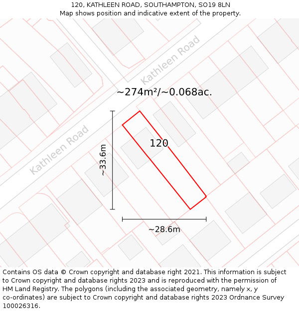 120, KATHLEEN ROAD, SOUTHAMPTON, SO19 8LN: Plot and title map