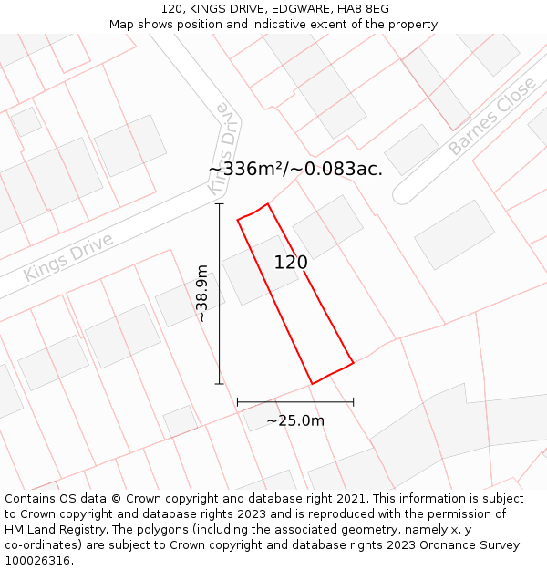 120, KINGS DRIVE, EDGWARE, HA8 8EG: Plot and title map