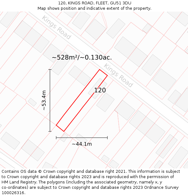 120, KINGS ROAD, FLEET, GU51 3DU: Plot and title map