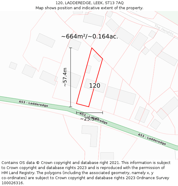 120, LADDEREDGE, LEEK, ST13 7AQ: Plot and title map