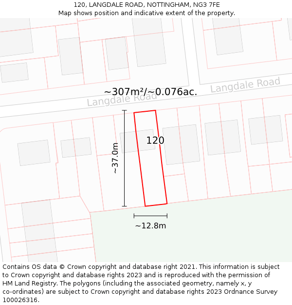 120, LANGDALE ROAD, NOTTINGHAM, NG3 7FE: Plot and title map