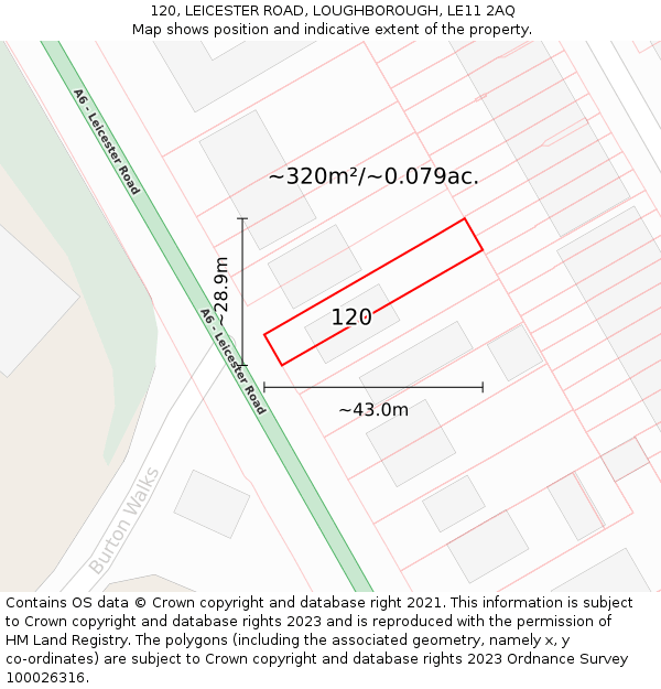 120, LEICESTER ROAD, LOUGHBOROUGH, LE11 2AQ: Plot and title map