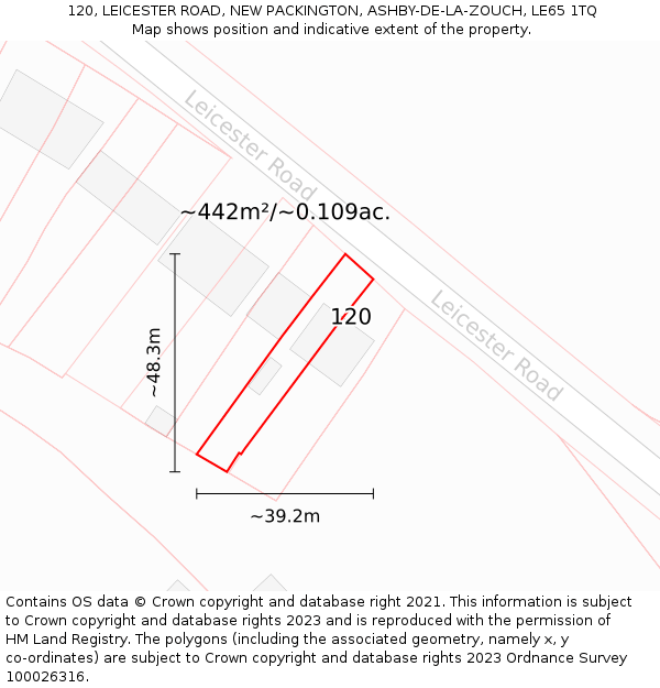 120, LEICESTER ROAD, NEW PACKINGTON, ASHBY-DE-LA-ZOUCH, LE65 1TQ: Plot and title map