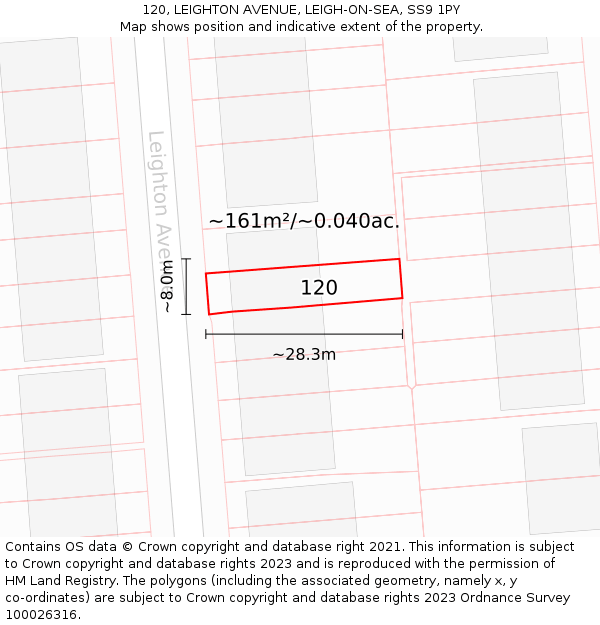 120, LEIGHTON AVENUE, LEIGH-ON-SEA, SS9 1PY: Plot and title map