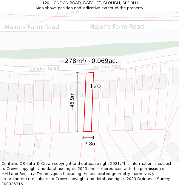 120, LONDON ROAD, DATCHET, SLOUGH, SL3 9LH: Plot and title map