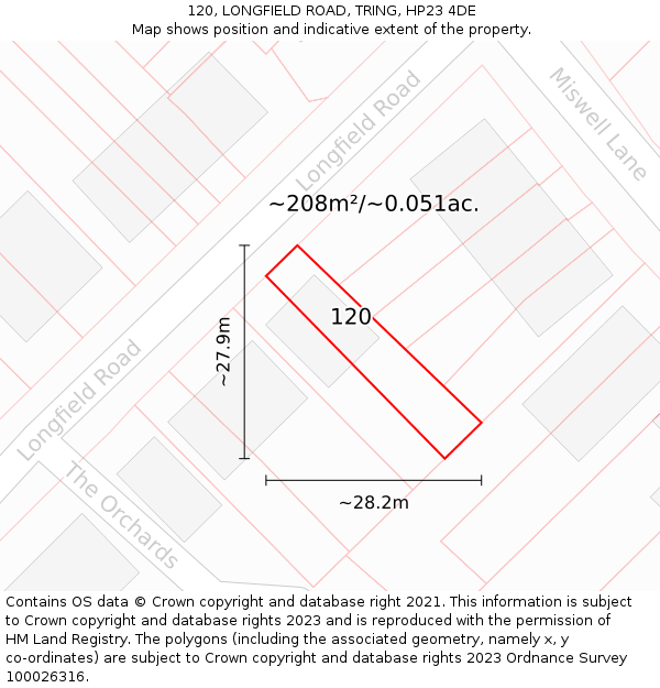 120, LONGFIELD ROAD, TRING, HP23 4DE: Plot and title map