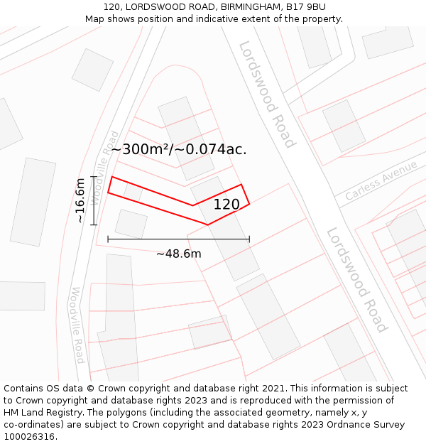 120, LORDSWOOD ROAD, BIRMINGHAM, B17 9BU: Plot and title map