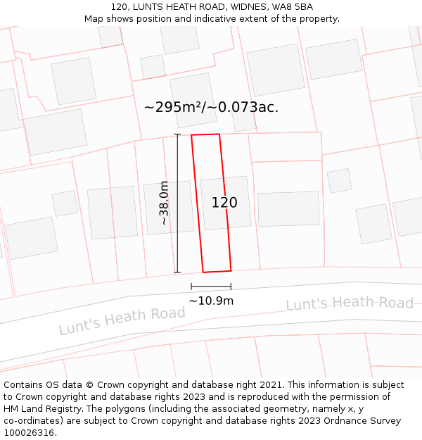 120, LUNTS HEATH ROAD, WIDNES, WA8 5BA: Plot and title map